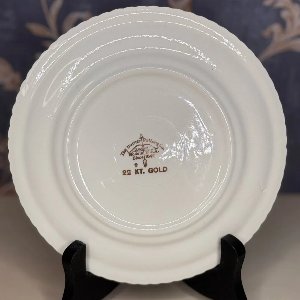 Vintage Set of 6 The Harker Pottery Co. 22 Karat Gold Rim Ceramic Plate